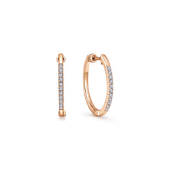 14K Rose Gold Tiger Claw Set Diamond 15mm Round Huggie Earrings