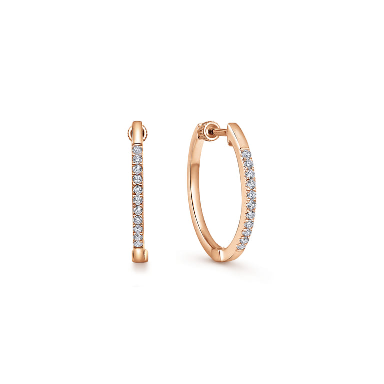 14K Rose Gold Tiger Claw Set Diamond 15mm Round Huggie Earrings - 0.2 ct - Shot 1