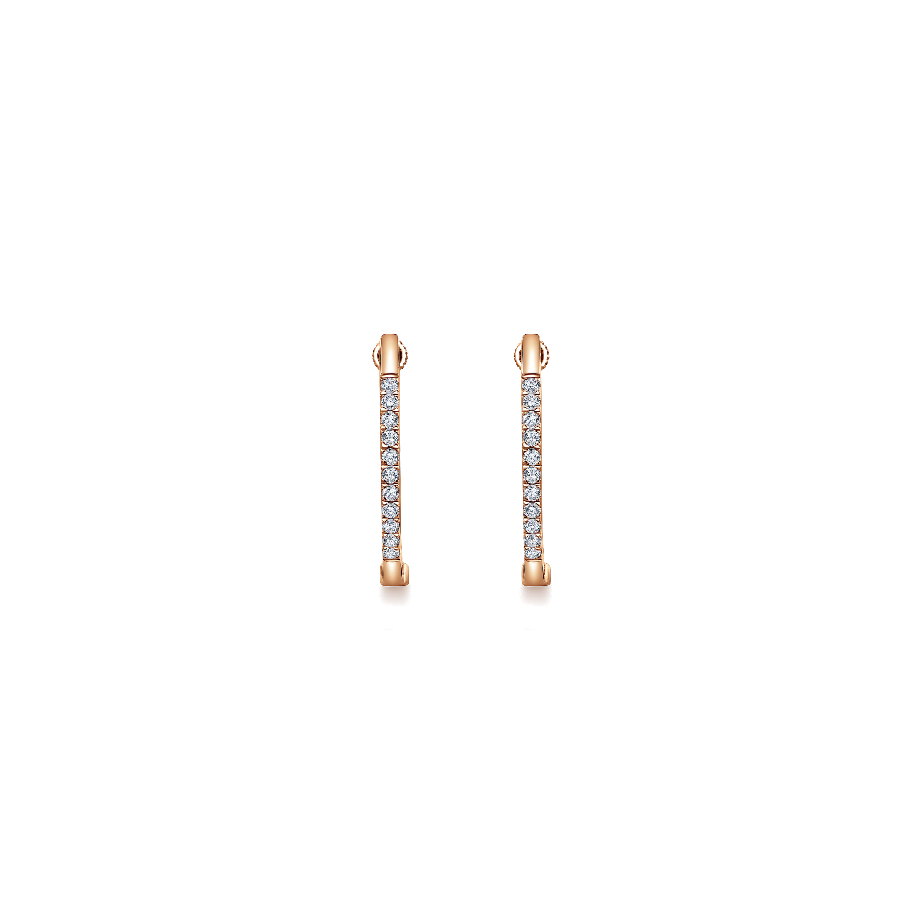 14K Rose Gold Tiger Claw Set Diamond 15mm Round Huggie Earrings