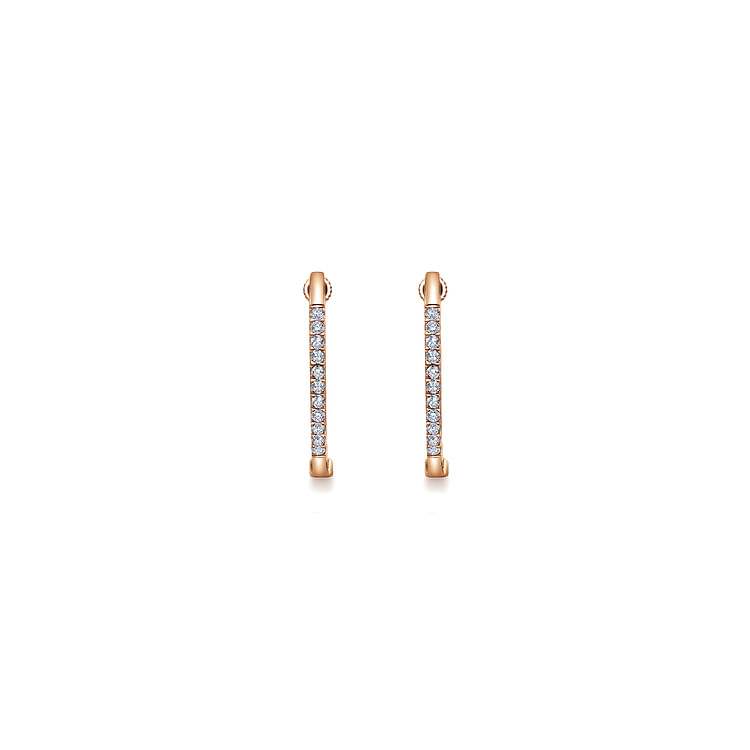 14K Rose Gold Tiger Claw Set Diamond 15mm Round Huggie Earrings