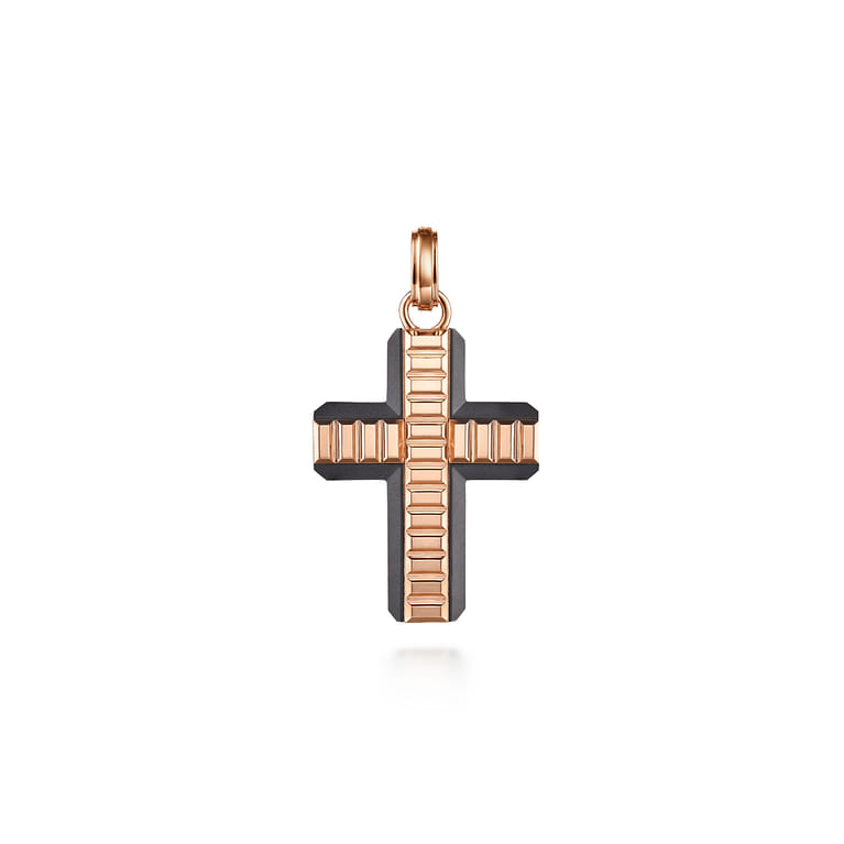 14K Rose Gold  Titanium Cross Mens Pendant - Shot 1