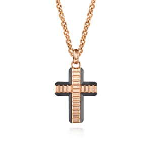 14K Rose Gold  Titanium Cross Mens Pendant