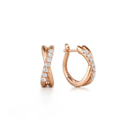 14K Rose Gold Twisted 15mm Diamond Huggies