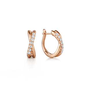 14K Rose Gold Twisted 15mm Diamond Huggies