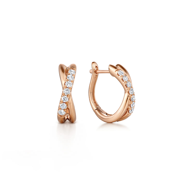14K Rose Gold Twisted 15mm Diamond Huggies - 0.21 ct - Shot 1