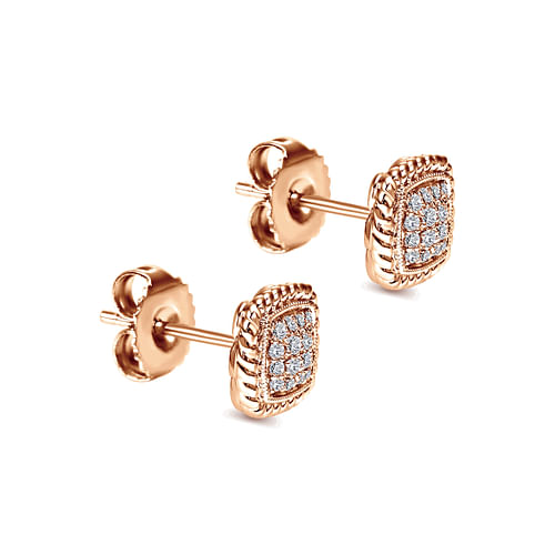 14K Rose Gold Twisted Cluster Diamond Stud Earrings - 0.18 ct - Shot 2