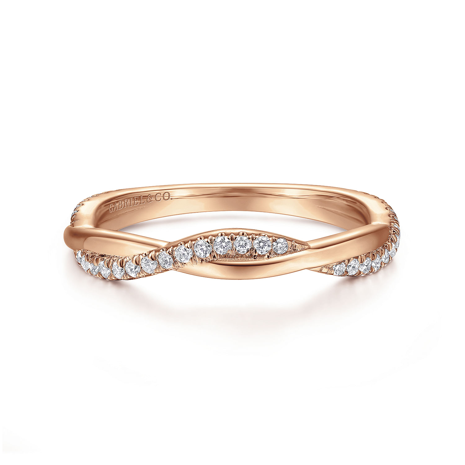 14K Rose Gold Twisted Diamond Anniversary Band