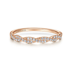 14K Rose Gold Twisted Diamond Stackable Ring