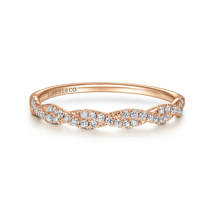 14K Rose Gold Twisted Diamond Stackable Ring