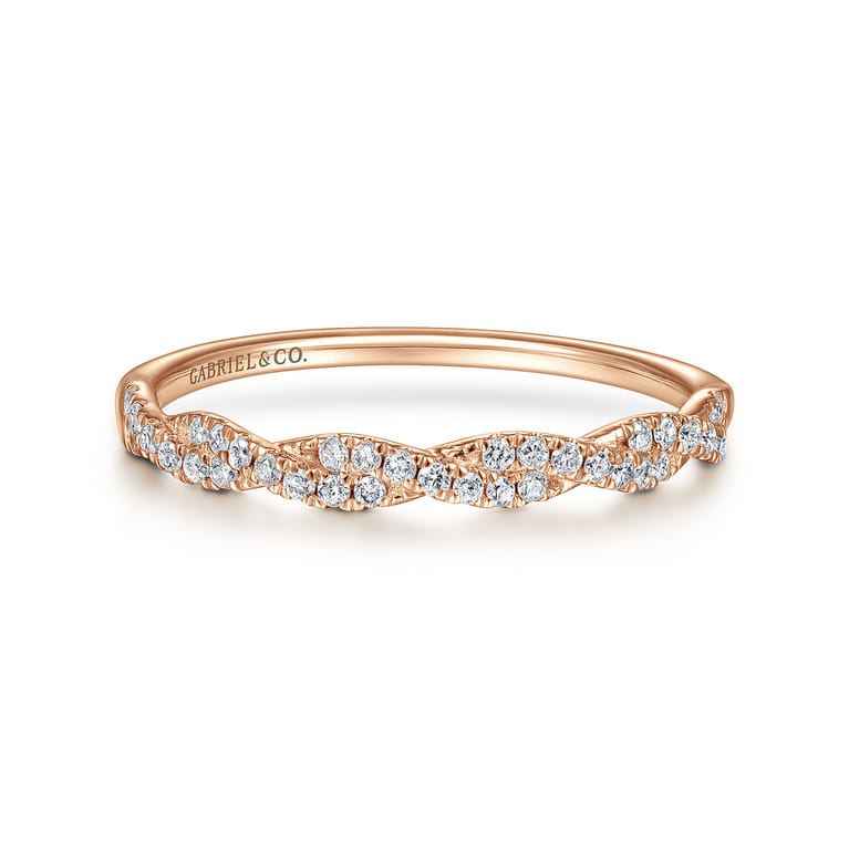 14K Rose Gold Twisted Diamond Stackable Ring - 0.11 ct - Shot 1