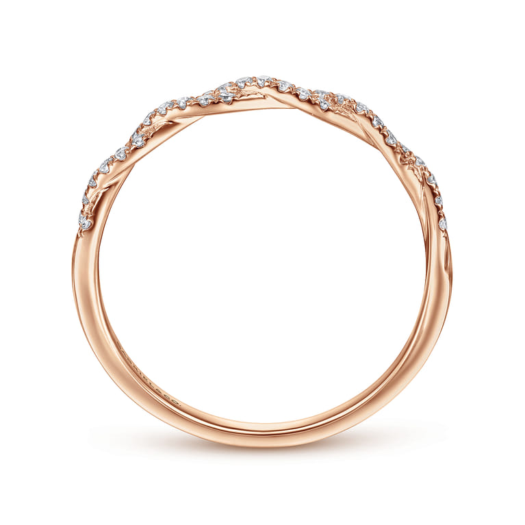 14K Rose Gold Twisted Diamond Stackable Ring - 0.11 ct - Shot 2