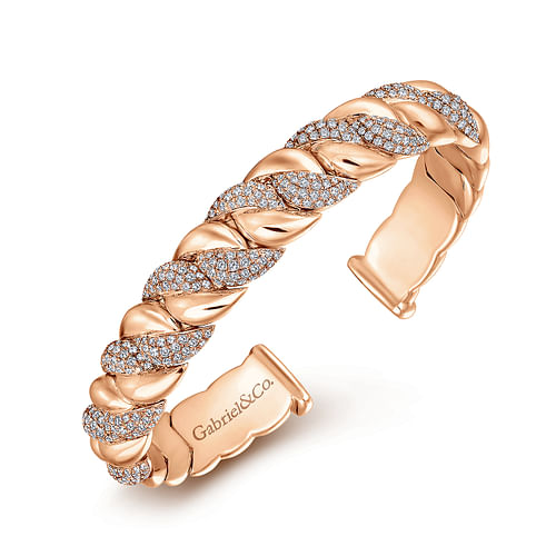 14K Rose Gold Twisted Link Diamond Pave Cuff Bracelet - 2.11 ct - Shot 2
