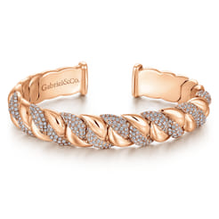 14K Rose Gold Twisted Link Diamond Pave Cuff Bracelet