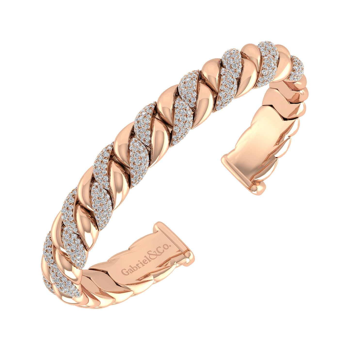 14K Rose Gold Twisted Link Diamond Pave Cuff Bracelet - 2.5 ct - Shot 2