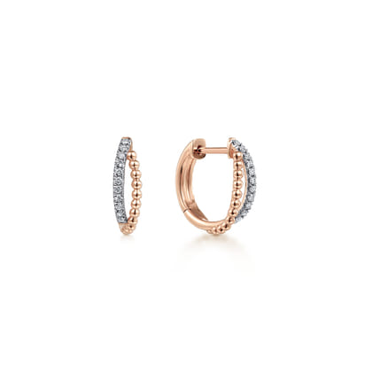 14K Rose Gold Twisted Pave Diamond Huggies
