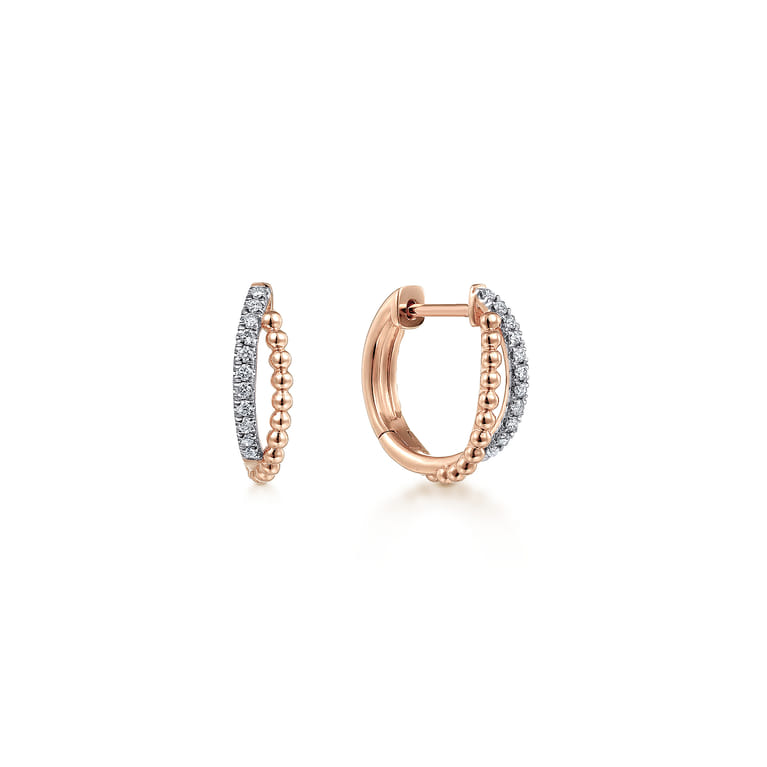 14K Rose Gold Twisted Pave Diamond Huggies - 0.11 ct - Shot 1