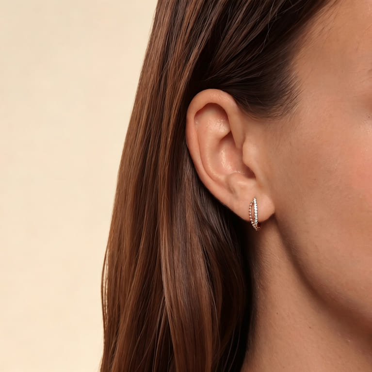 14K Rose Gold Twisted Pave Diamond Huggies - 0.11 ct - Shot 2