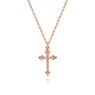 14K Rose Gold Twisted Rope Cross Pendant Necklace