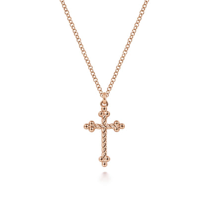 14K Rose Gold Twisted Rope Cross Pendant Necklace