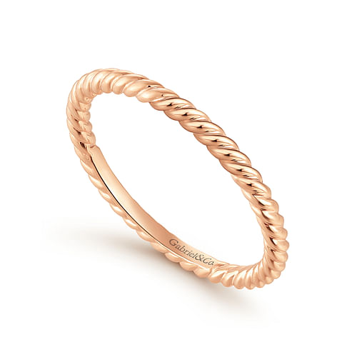 14K Rose Gold Twisted Rope Stackable Ring - Shot 3