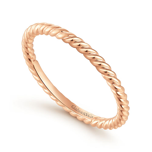 14K Rose Gold Twisted Rope Stackable Ring - Shot 3