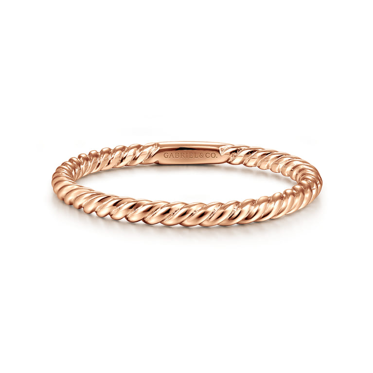 14K Rose Gold Twisted Rope Stackable Ring - Shot 1