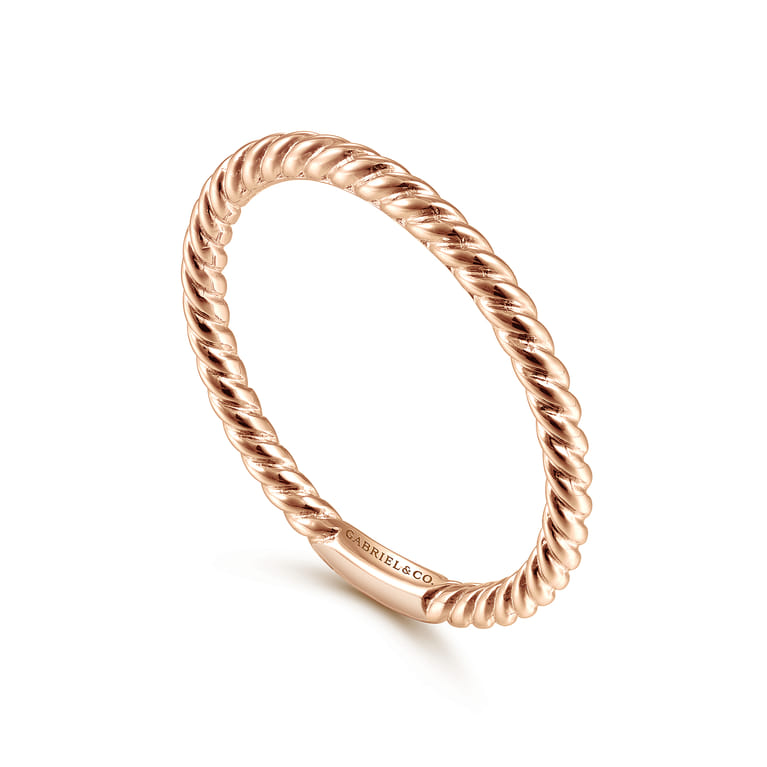 14K Rose Gold Twisted Rope Stackable Ring - Shot 3