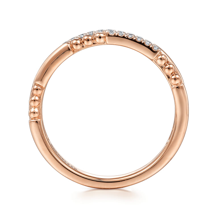 14K Rose Gold Two Row Beaded Diamond Stackable Ring - 0.07 ct - Shot 2