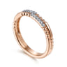 14K Rose Gold Two Row Beaded Diamond Stackable Ring - 0.07 ct