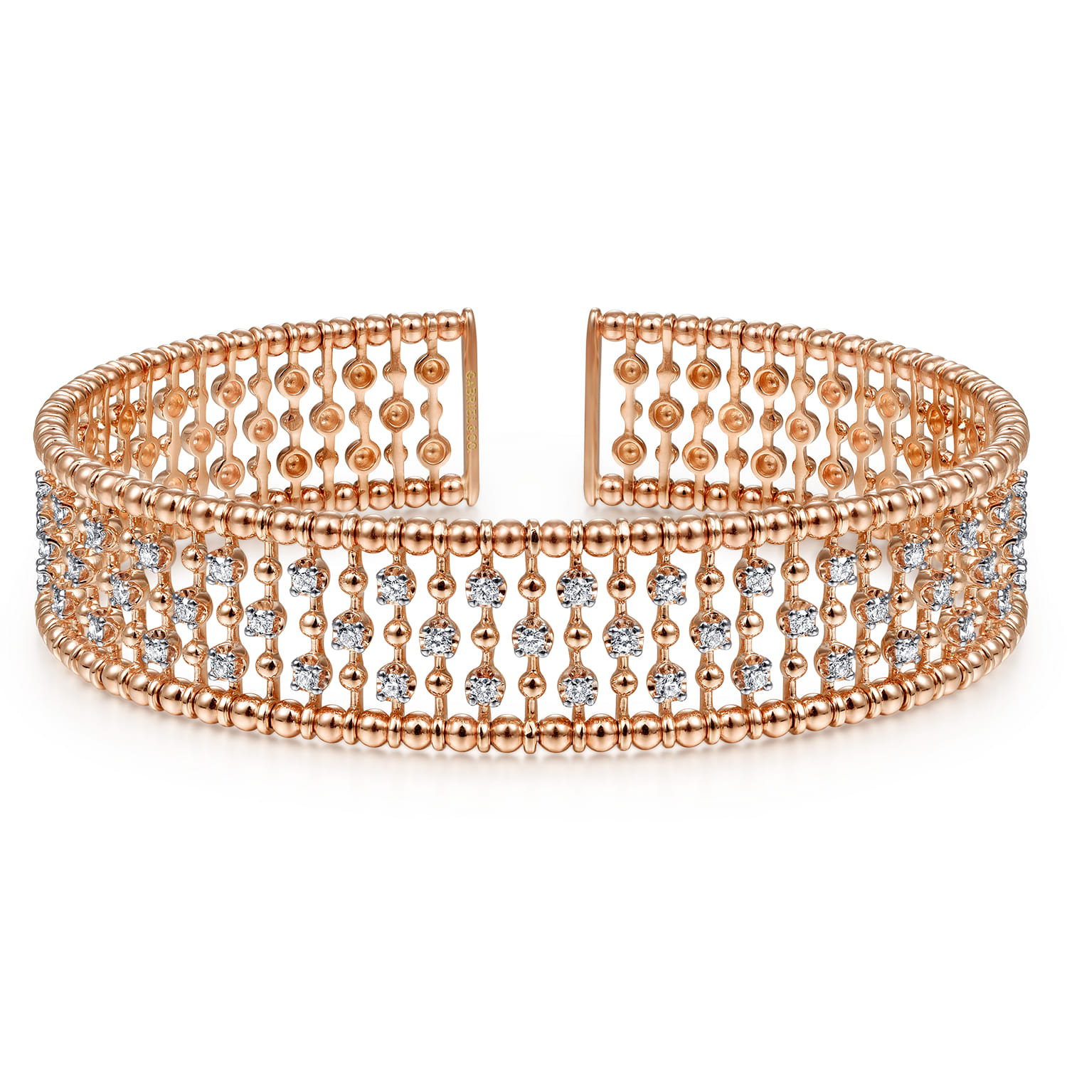 14K Rose Gold Wide Diamond Cage Cuff Bracelet - 0.75 ct - Shot 1