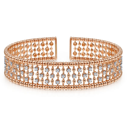 14K Rose Gold Wide Diamond Cage Cuff Bracelet