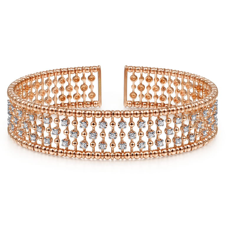 14K Rose Gold Wide Diamond Cage Cuff Bracelet - 0.75 ct - Shot 1