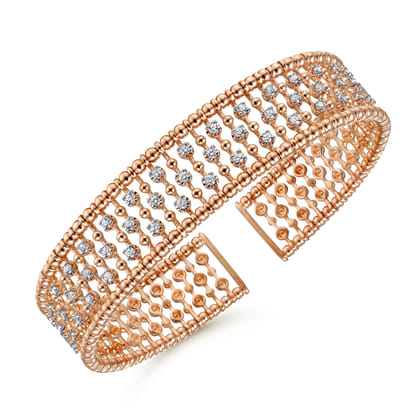 14K Rose Gold Wide Diamond Cage Cuff Bracelet