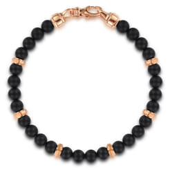 14K Rose Gold and 6mm Black Titanium Beaded Men's Bracelet