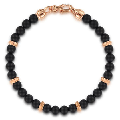 14K Rose Gold and 6mm Black Titanium Beaded Men's Bracelet