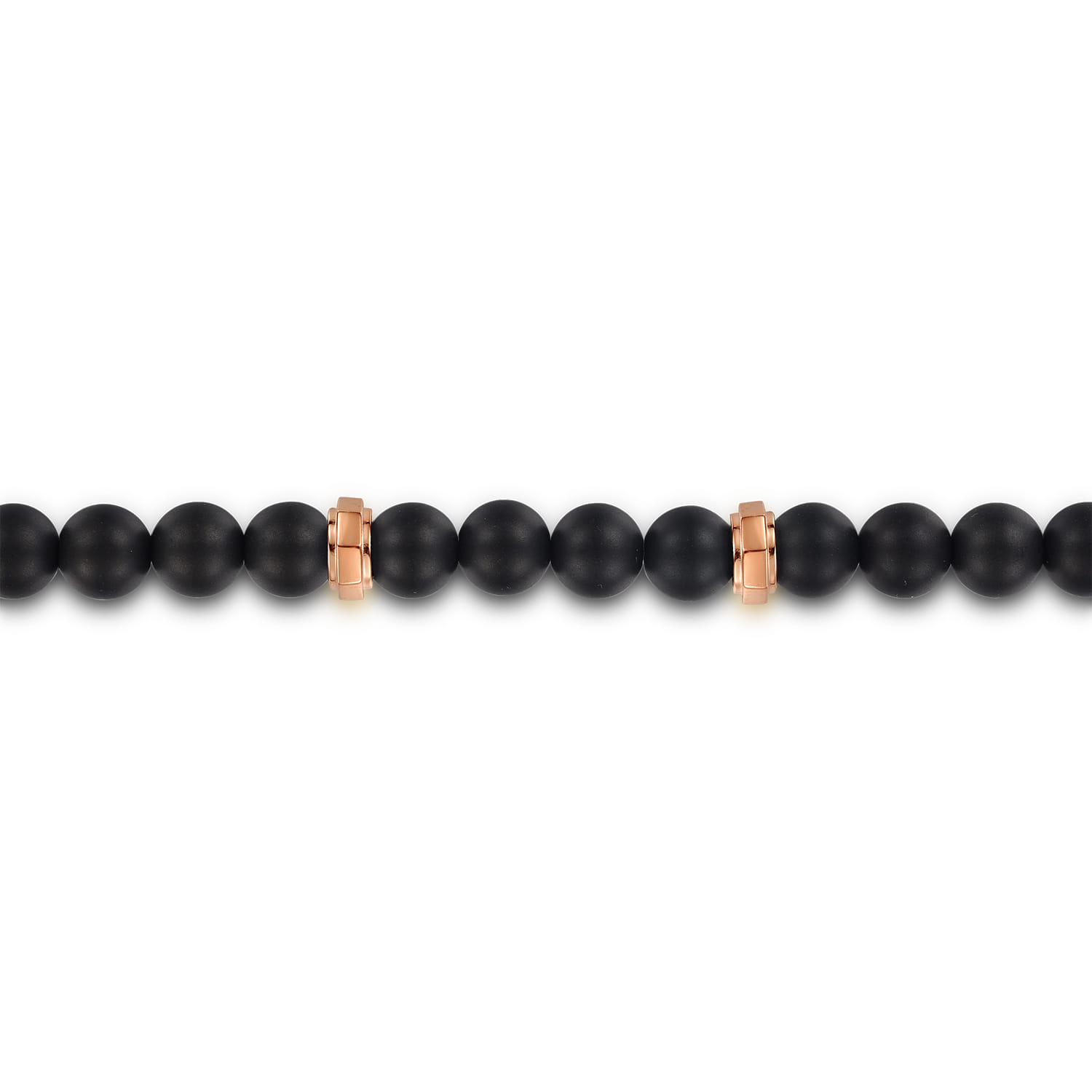 14K Rose Gold and 6mm Black Titanium Beaded Men's Bracelet - Shot 2