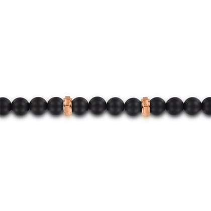 14K Rose Gold and 6mm Black Titanium Beaded Men's Bracelet