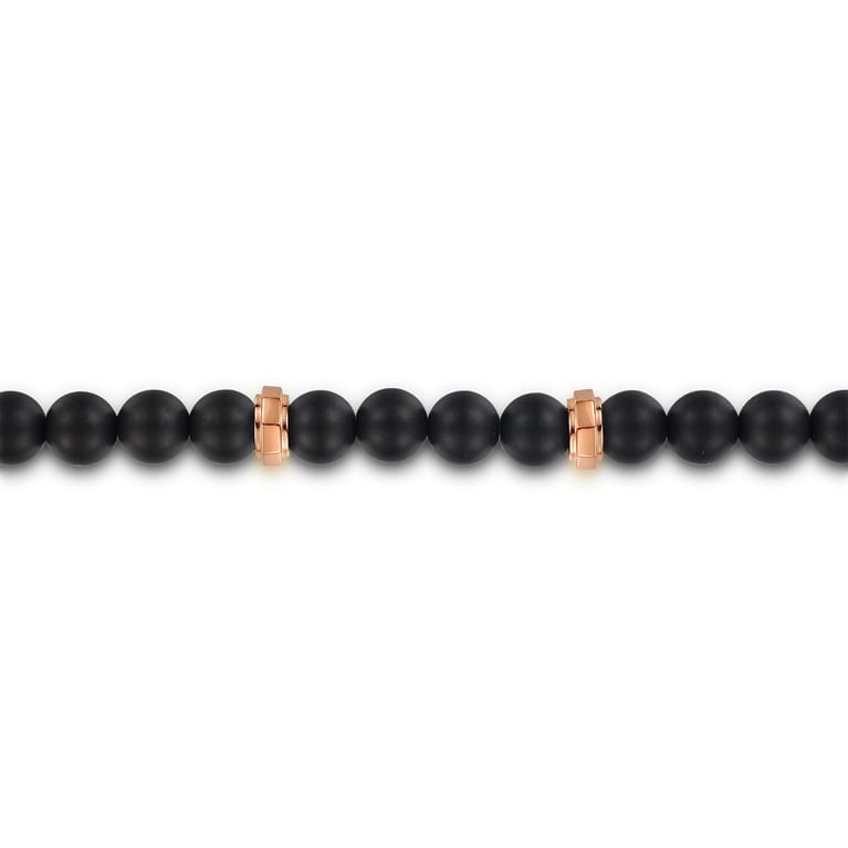 14K Rose Gold and 6mm Black Titanium Beaded Men's Bracelet - Shot 2