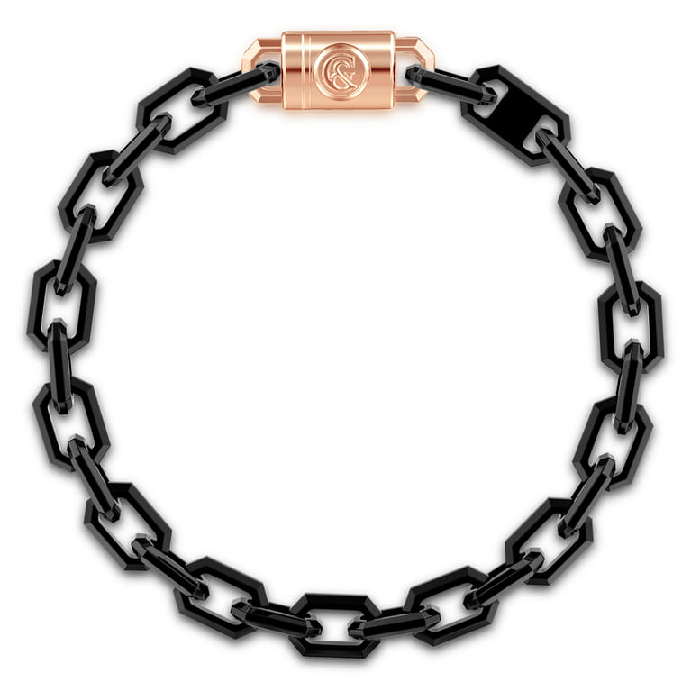 14K Rose Gold and Black Titanium Elongated Link Men's Bracelet - Shot 1