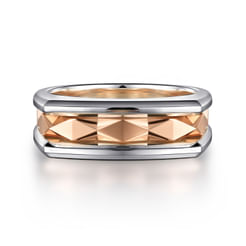 14K Rose-White Gold Faceted Ring in High Polished Finish