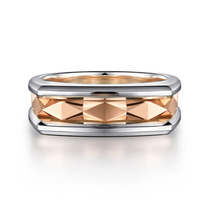 14K Rose-White Gold Faceted Ring in High Polished Finish