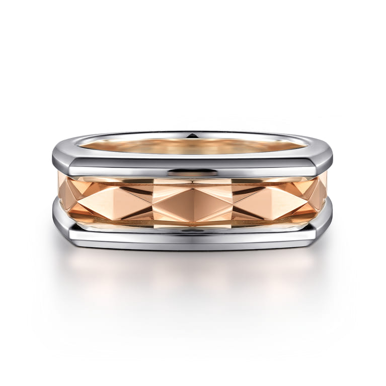 14K Rose-White Gold Faceted Ring in High Polished Finish - Shot 1