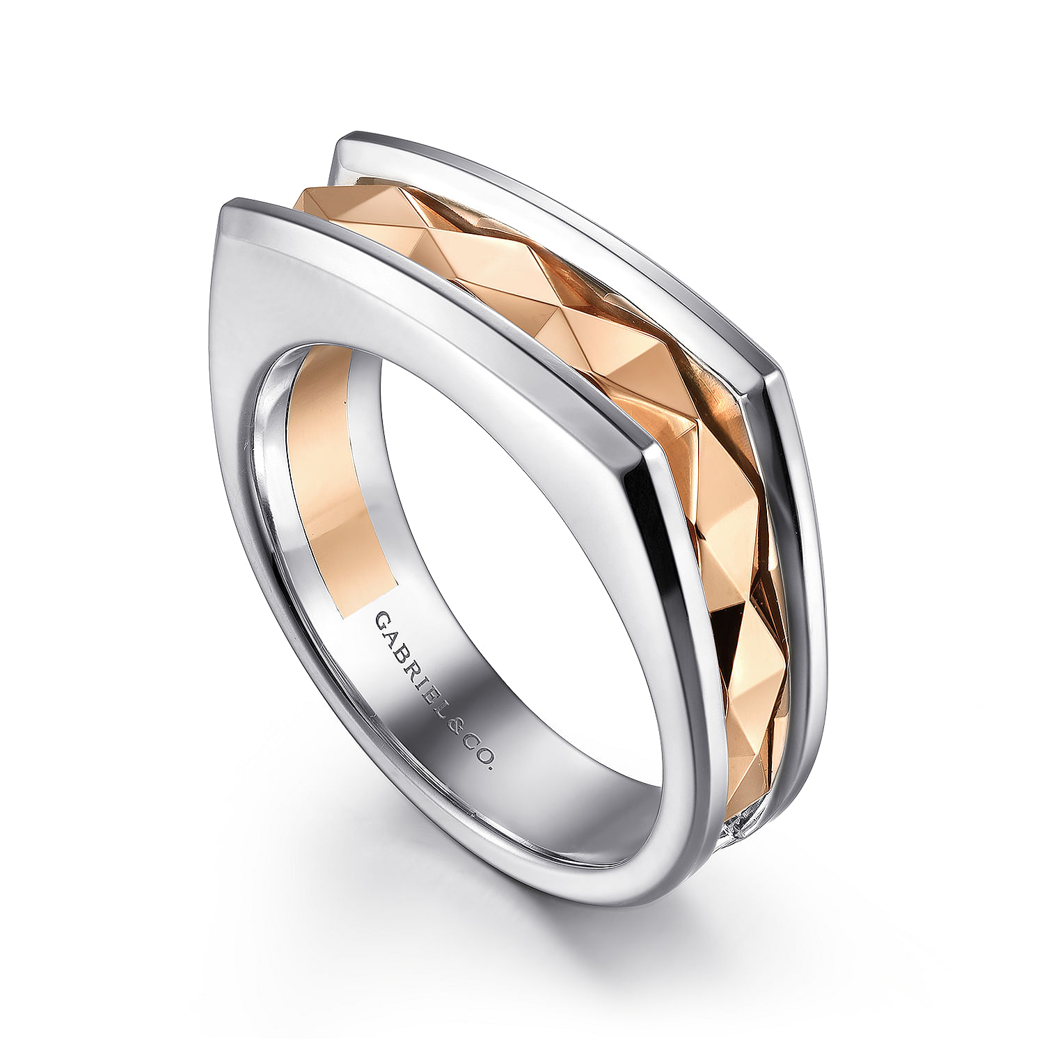 14K Rose-White Gold Faceted Ring in High Polished Finish - Shot 3