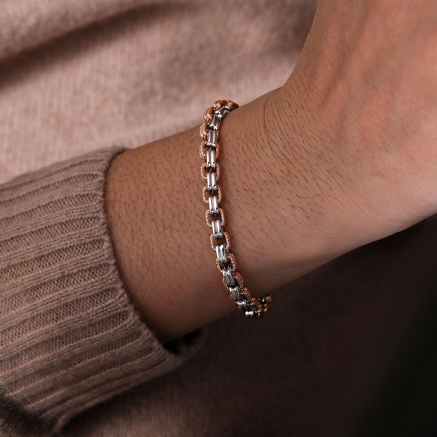 14K Rose-White Gold Two Tone Chain Bracelet @ $4650. Shop