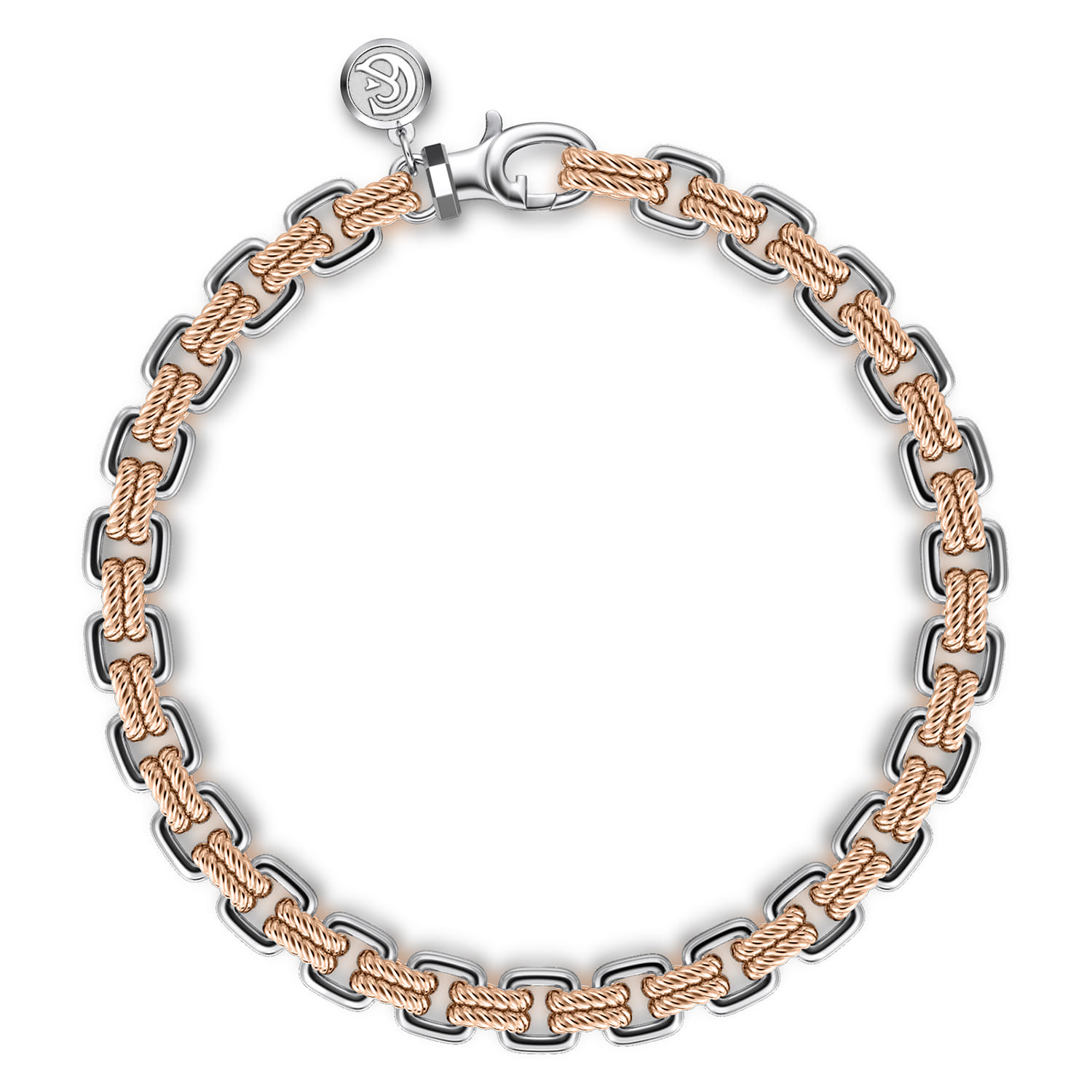 14K Rose-White Gold Two Tone Solid Chain Bracelet - Shot 1