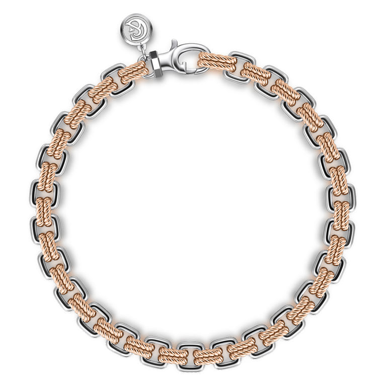14K Rose-White Gold Two Tone Solid Chain Bracelet - Shot 1