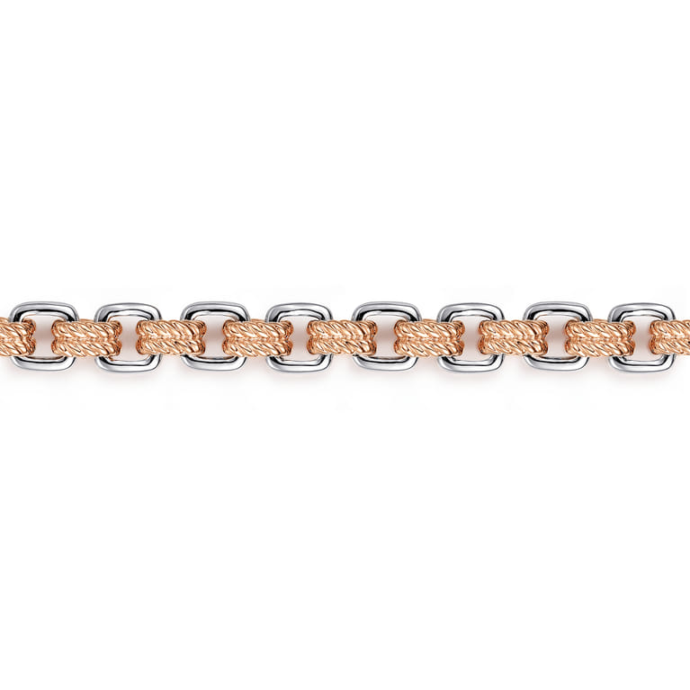 14K Rose-White Gold Two Tone Solid Chain Bracelet - Shot 2