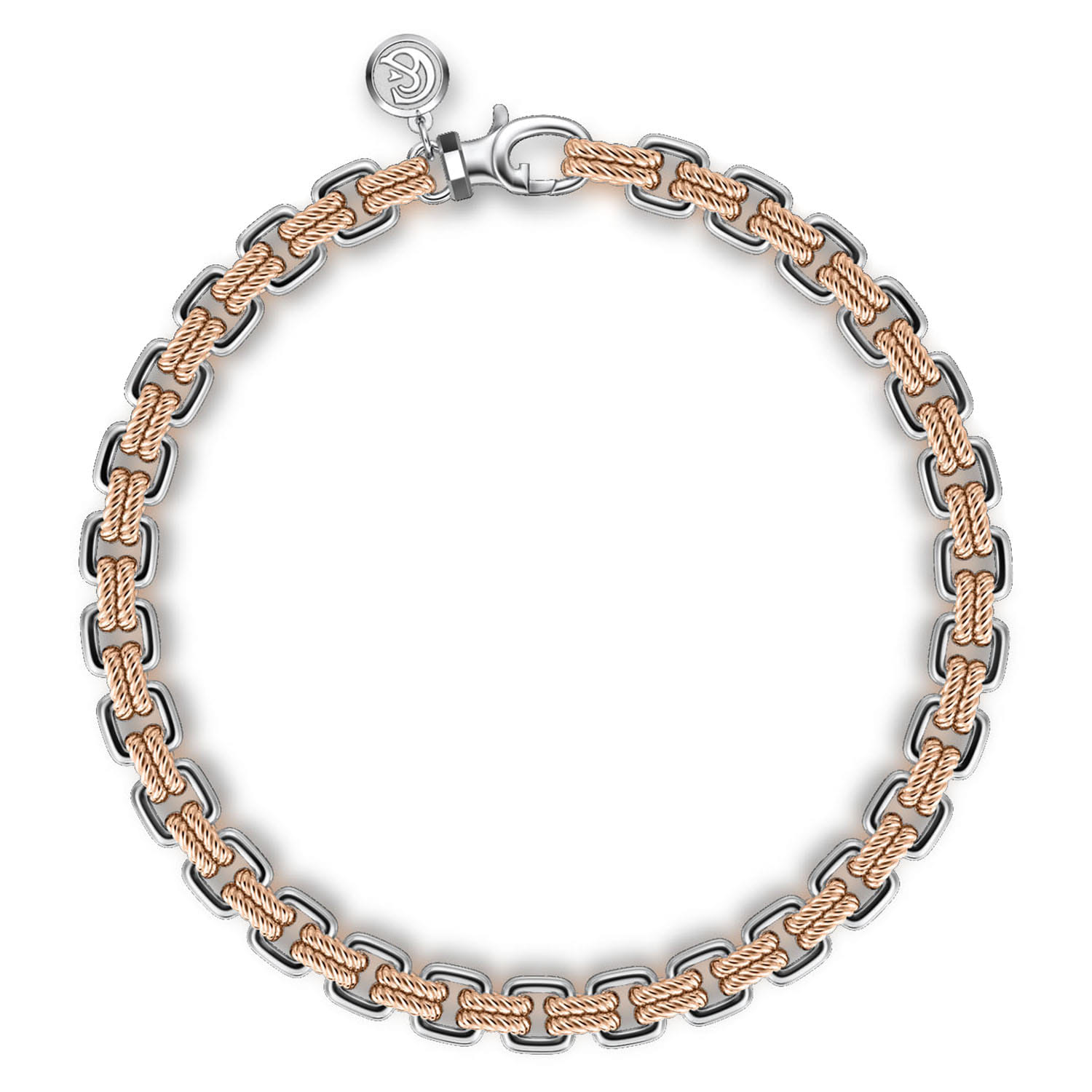 14K Rose-White Gold Two Tone Solid Chain Bracelet - Shot 1
