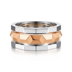 14K Rose-White Gold Wide Faceted Ring in High Polished Finish