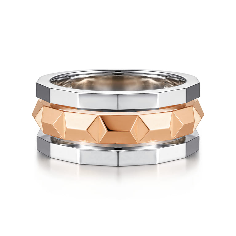 14K Rose-White Gold Wide Faceted Ring in High Polished Finish - Shot 1